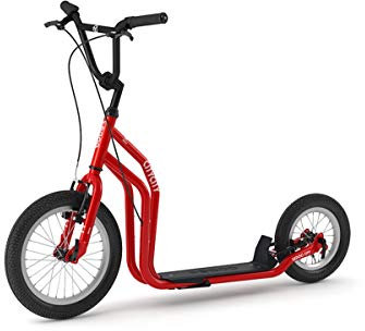 YEDOO City Tretroller - ab 140 cm Körperhöhe, bis 120 kg, mit Luftreifen 16/12 - Cityroller für Erwachsene und Kinder mit verstellbarem Lenker und Ständer, rot
