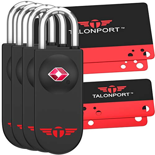 Talonport TSA Locks for Luggage – Keyless Luggage Locks TSA Approved, No Combination Needed, Lifetime Card Keys, Durable Metal Suitcase Lock for Travel Essentials & Checked Bags (Black, Four Pack)