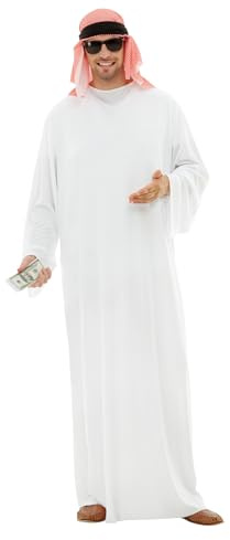 Funidelia Disfraz de Árabe para Hombre con túnica y pañuelo, Traje de jeque para adulto, Disfraces de Carnaval, Halloween y Despedidas – Talla L