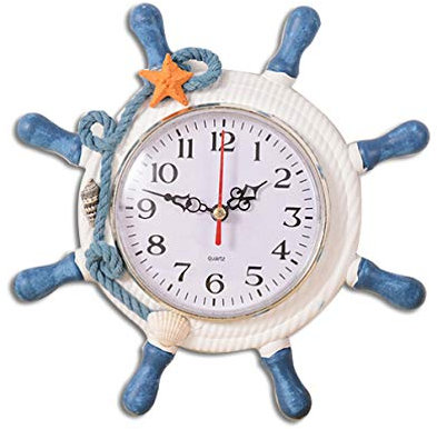 Wakauto Rad Wanduhr Mediterranen Stil Still Nautischen Schiff Raduhr Nautischen Küstenstrand Home Akzent für Home Office Schlafzimmer ((Zufällige Farbe)