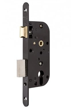 Vachette modèle D35 - Serrure à Encastrer avec passage de cylindre (non fourni) pour Porte d'Entrée/Bureau/Service - Noir, Axe à 40mm, Têtière Bouts Ronds