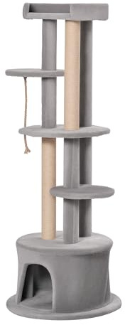 PawHut Cat Tree Kitten Tower w/ Scratching Post Condo Plush Perches Grey