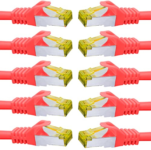 BIGtec LAN Kabel 10 Stück 0,5m Netzwerkkabel CAT7 Ethernet Internet Patchkabel CAT.7 rot Gigabit doppelt geschirmt Netzwerke Router Switch 2 x Stecker RJ45 kompatibel zu CAT.5 CAT.6 CAT.6a CAT.8