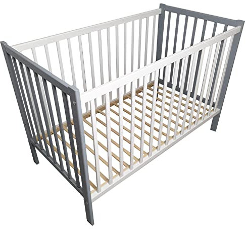 Bello24 - Kinderbett Babybett Bello lite – Ökologisch und aus Massivholz 3 Fach höhenverstellbar mit DREI herausnehmbare Latten 60 x 120 cm (Grau)