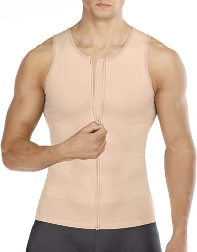 Gotoly Canotte Contenitiva Snellente Uomo Maglia Modellante Shapewear Camicia Maglietta Compressione Intimo Body Shaper Dimagrante T-Shirt Pancia Piatta Canottiera Sportivo Fitness (XXL, Beige)