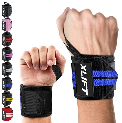 XLIFT 2 gymarmband, crossfit-armband, gymtillbehör, handledsstöd för tyngdlyftning, Wrist Wraps, sportarmband för män och kvinnor (svart/blå)