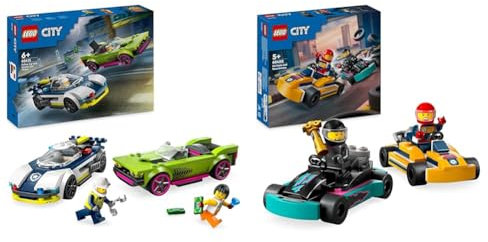 LEGO City Police Car and Muscle Car Chase, Racing Vehicle Toys for 6 Plus Year Old & City Go-Karts and Race Drivers, Racing Vehicle Toy Playset for 5 Plus Year Old Boys, Girls and Fans of Race Car Toy