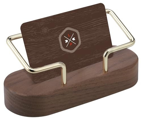 JIANTA Visitenkartenhalter aus Holz, Visitenkartenständer Holz, Visitenkarten Aufbewahrung Walnussholz oval mit Metallkante für Laden, Messestand, Schreibtisch, Empfangsbereich, Büro