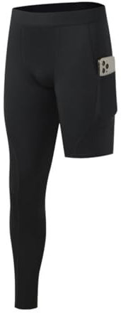 Blaward Kompressionshose Herren, Einbeinige Kompressionsstrumpfhose in voller Länge für Basketball, einbeinige Lange Hose, Sport Baselayer Leggings mit Tasche