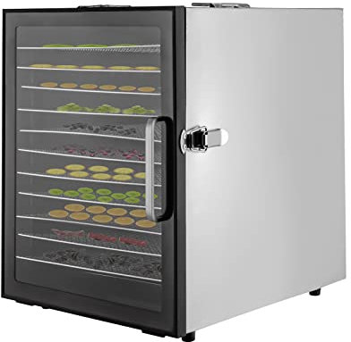 Torkhylla i rostfritt stål 800 W, dörrenhet med temperaturregulator och 24 timmars timer tyst, torktumlare för grönsaker frukt kött blommor (12 våningar)
