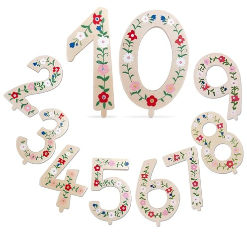 Holzzahlen 0-9 im exklusiven Set, Geburtstagszahlen aus hochwertigem Holz für stilvolle Dekorationen bei Geburtstagen und Hochzeiten, liebevoll gestaltete Zahlen aus Holz