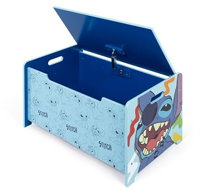 ARDITEX - Banc coffre en bois Stitch de Disney – 62,5x40x37cm – Couleur bleu – Idéal pour ranger jouets, vêtements ou objets dans une chambre d’enfant