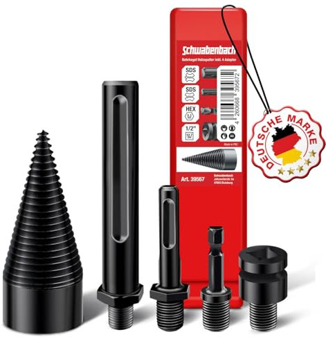 SCHWABENBACH ® Cono de perforación para madera de 42 mm con 4 adaptadores, corte preciso y rápido para madera, cortador de cono, broca para leña, compatible con taladro, destornillador inalámbrico
