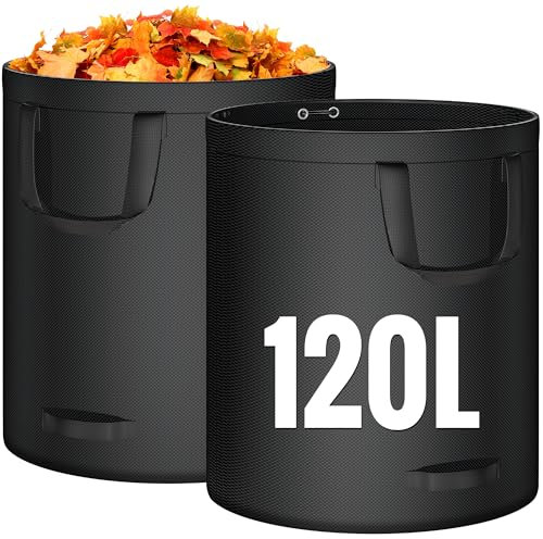OIFIKAA Lot de 2 sacs à déchets de jardin, 120 l x 2 sacs de jardin robustes avec poignées, réutilisables, parfaits pour la collecte des déchets de jardin, des déchets de plantes, de l'herbe et des