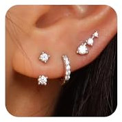 Auiremrti 3 Paar Silber 925 Damen Ohrringe Set-Hypoallergene 14 Karätigem Weißgold Vergoldet Ohrringe Silber 925 Set Mit Zirkonia,-Perfekt Für Mehrere Ohrlöcher