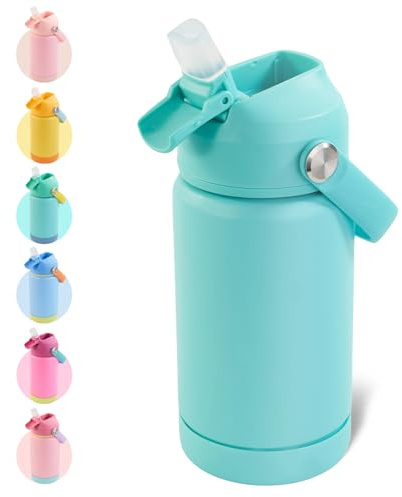 Hawthyhome 360ml/12oz Kinder Edelstahl Isolierte Wasserflasche mit Strohhalm - Auslaufsicher Heiße kalte Getränke -KinderThermosflasche BPA-frei für Jungen Mädchen Kleinkind Kinder Grün