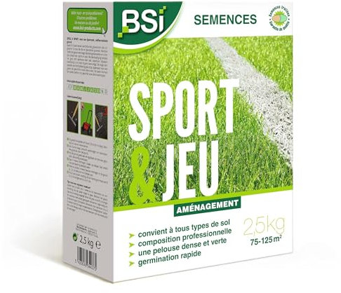 BSI - Semences de Gazon - Sport & Jeu - Avec Enrobage Protecteur - Haute qualité - jusqu'à 125 m² - 2,5Kg, Beige