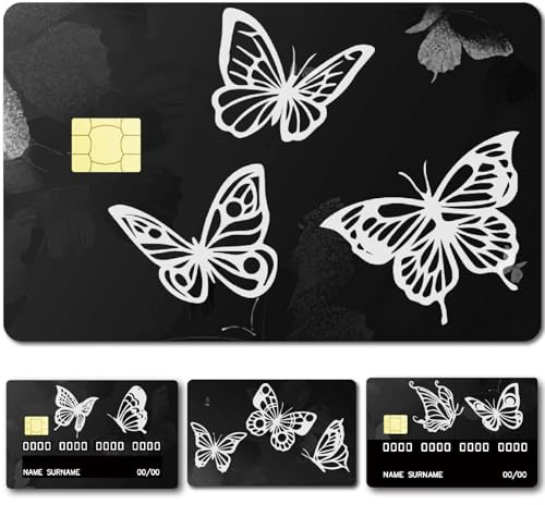 CREATCABIN 4 st kreditkort skinn betalkort klistermärke svart fjäril personlig kortdekor vattentätt avtagbart bankkortskydd Rfid blockerande klistermärke skydd för kreditkortshållare 8,3 x 5,3 cm