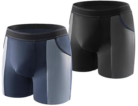 Carer 2er Pack Bambus Herren Inkontinenz Boxershorts waschbar leichte und atmungsaktive Inkontinenz Pants Männer mit 100 ml saugfähiger Unterlage schwarz und blau, Größe M