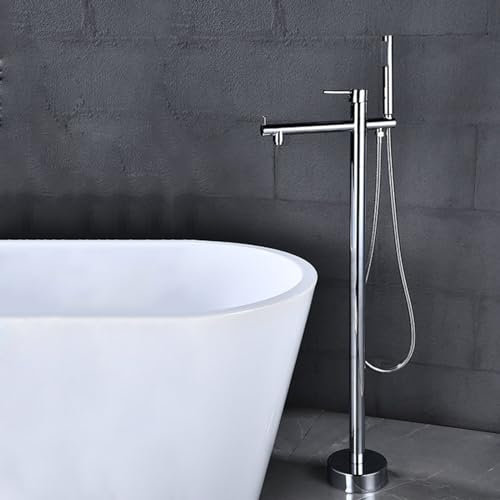 SaryEdge Mitigeur de Bain sur Pied avec Douche, mitigeur de Bain-Douche à Levier Unique, Bec pivotant pour Salle de Bain, Noir + Or(Chrome