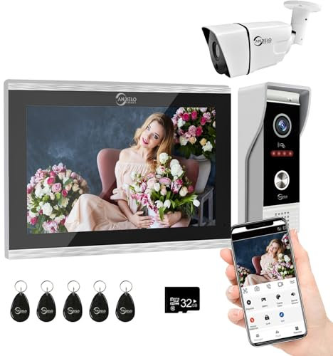 Intercomunicador con Cable, Timbre de Puerta 1080P, Sistema de Monitor táctil de 10 Pulgadas, Tuya WiFi Smart Home Video Intercom Door Phone Kits for Villa Home (1 Timbre+1 Monitor+1 Cámara)