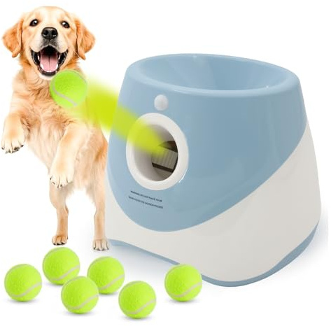CeyKvo Máquina para lanzar pelotas para perros con 6 pelotas de tenis, juguete eléctrico interactivo para perros pequeños, para interior y exterior