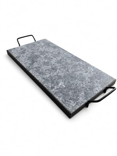 SLATEEX® Parrilla de esteatita 40 x 20 x 2 cm con soporte, piedra original italiana para parrilla de gas, barbacoa y bistec, piedra natural para carne, hamburguesas y verduras