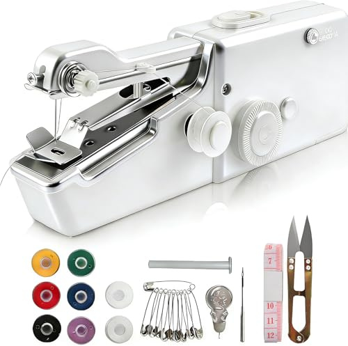 Máquina de Coser Portátil, Minimáquina de Coser Eléctrica con Puntada Rápida para Principiantes y Adultos, Adecuada para Ropa Cortinas Telas Bricolaje para Viajes en Casa(Blanco)