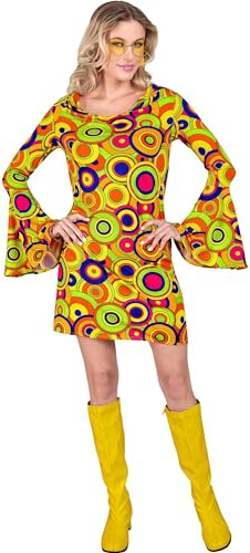 W WIDMANN MILANO Party Fashion - 70er Jahre Kleid für Damen, Kreismuster, mit Trompetenärmeln, Kostüm für Karneval, Festival, Mottoparty