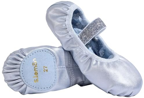 s.lemon Leather Ballet Shoes,Leather Split-Sole Yoga Ballerina Dance Slipper Ballet Shoee Glitter Silver 31
