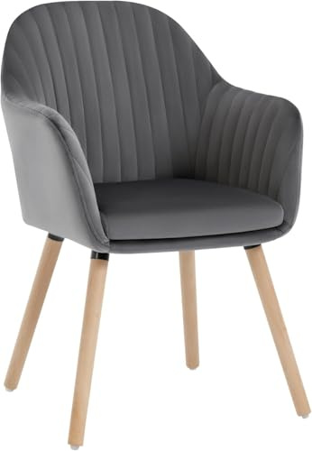WOLTU Dining Chair, Upholstered Armchair Kitchen Counter Chair, Grey | Solid Wood Legs, Armrests, Backrest, Padded Seat for Lounge Living Room Reception Bedroom, Velvet