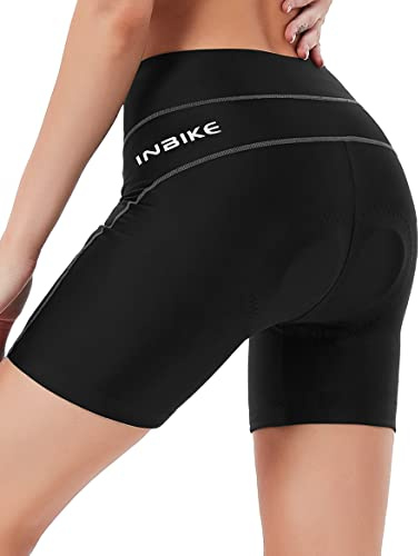 INBIKE Cuissard Femme Cyclisme Tenu Cycliste Vélo VTT 3D Rembourré Respirant Extensible Short de Velo Route pour Sport Fitness Leggings Pantalon Protection Fessier Silicone Noir Gris M