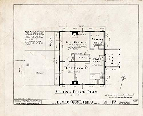 Historic Pictoric : Blueprint HABS TEX,11-Bast,3- (Sheet 2 of 8) - Henry Crocheron House, 1502 Wilson Street, Bastrop, Bastrop County, TX 24in x 18in