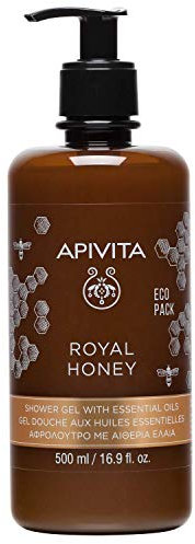 APIVITA Royal Honey Shower Gel Body Wash 500ml - Opulent Shower Gel with Honey & Essential Oils - Body Shower Wash that Gently Cleanses & Soothes Dry Skin - Promotes Relaxation