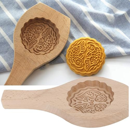 Holz Mooncake Form, chinesische Mondkuchenblume Form Presse Form handgefertigt Backform für DIY Backkekse Mond Kuchen Schokoladenkürbiskuchen