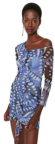 Trendyol Abito da Donna Aderente con Colletto Asimmetrico Vestito, Multicolore, 70