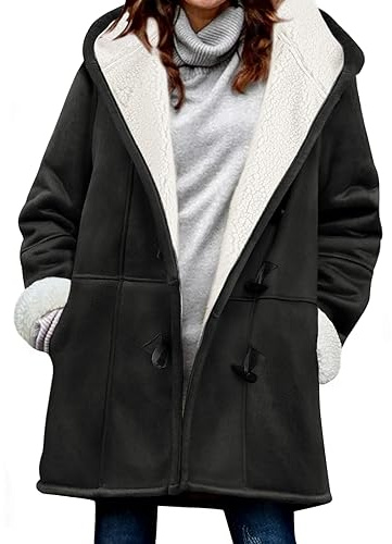 Vancavoo Felpe con Cappuccio Donna Cappotto Invernale Calda Giacca Casual Eleganti Cappotti Medio Lungo Giubbotto Felpa Cardigan con Tasche,Nero,S