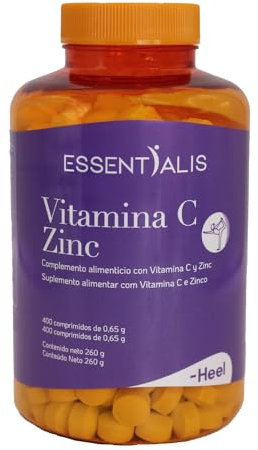 Essentialis Vitamina C Zinc, Complemento Alimenticio con Vitamina C y Zinc – Ideal para tu sistema inmune – 300 comprimidos veganos-Sin aditivos artificiales – Niños 500 mg y adultos 500mg - 1000mg