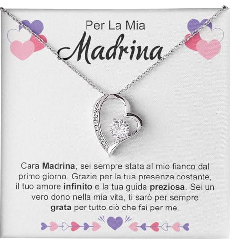 Bramart Collana Donna Madrina Idea regalo per lei Finitura in Argento, Oro Gioiello Madrine Idee Regali Ciondolo - Cofanetto con DEDICA incluso (Madrina)