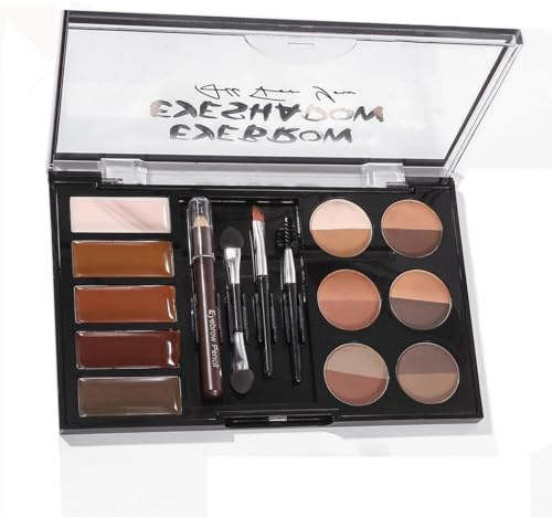 Kit de sculpture de sourcils en poudre tout-en-un,Kit de sourcils professionnel pour un regard impeccable, Comprend la poudre à sourcils, la pommade à sourcils, le crayon, la brosse et le pochoir.