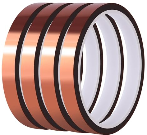 Fyguard 4 rollos de cinta Kapton marrón, 10 mm x 30 m, cinta térmica resistente al calor, resistente al agua, para placas de circuito, impresión de tazas, sin residuos