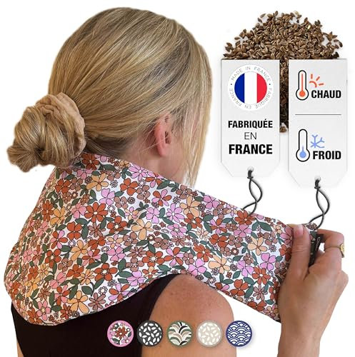 Chill&Rest - Cuscino termico microonde - semi di lino - cuscino termico cervicale - dolori mestruali - Prodotto in Francia - cuscino riscaldabile microonde - Rosa - La Florale