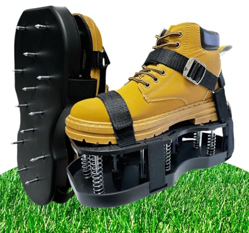 OBEST Zapatos Aireadores Césped, Zapatos Escarificador Automáticos con Resorte Doble Capa, Sin Instalación Sandalias Aireadoras con 13 Clavos Acero, Herramienta Aflojamiento Césped Patio Jardín