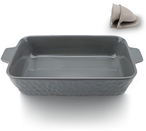 AmiCera Rectangular Ceramic Baking Dish, Deep Lasagne Dish with Handles, 2.8 L Individual Oven Dish, Large Baking Pan Dish for Cannelloni Pasta (Bluish Grey)