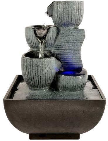 Fontaine solaire en forme de cascade avec boule de cristal, lumières LED, fontaine zen de table en résine, fontaine à 5 niveaux pour la maison et le bureau