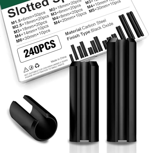 Mrdilla 240 Pcs Roll Pin Assortment, Metric Slotted Spring Pins, M1.5 M2 M2.5 M3 M4 M5 M6