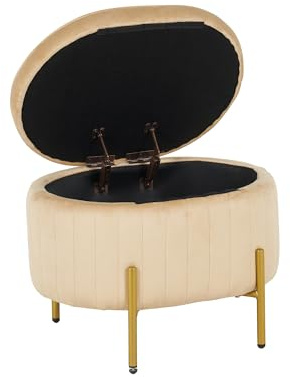 IlGruppone Panca Imbottita Divanetto In Velluto Contenitore Pouf Grande XXL PortaOggetti Panca Sgabello A Pie Di Letto Con Gambe In Metallo Dorato Legno Massello - Beige - Taglia L