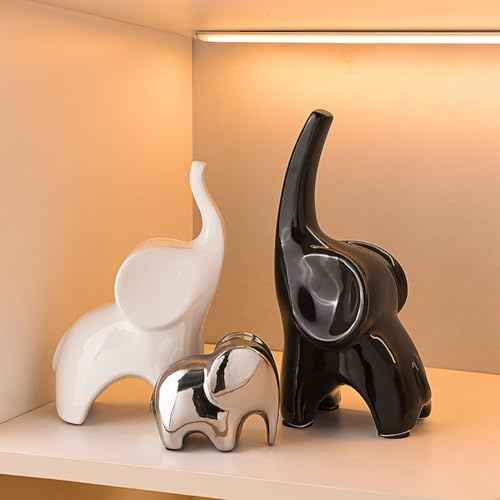 Elefantes Decoracion Figuras,Estatua Moderna de cerámica,Elefante de la Buena Suerte,para estanterías,Salas de Estar,oficinas.Regalo para los Amantes de los Elefantes (Elefante de orejas grandes)