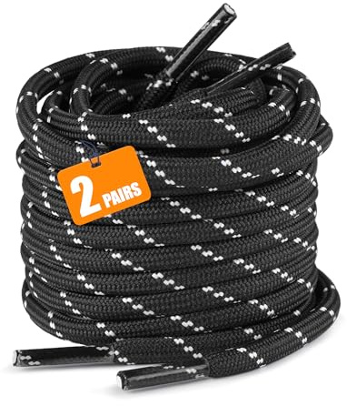 Huglux 2 Paires Lacets Ronds pour Bottes, 4,5 mm Large Lacet Chaussures