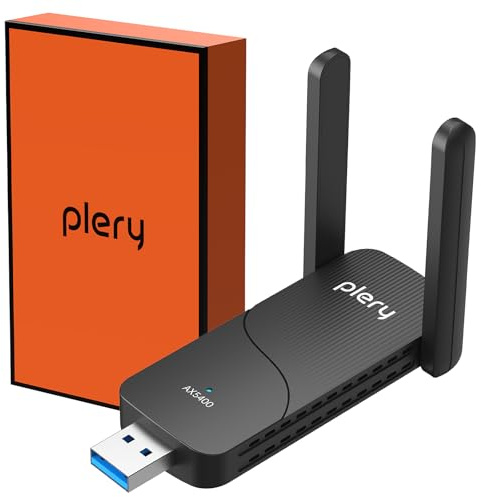 PLERY AXE5400Mbps WiFi Dongle for PC WiFi 6E Adapter with 2 * 6dBi Antennas | USB3.0,Long Range,Tri-Band 6/5/2.4G,MU-MIMO,OFDMA,Fast Speed Wireless Network,for Windows 11/10 Gaming Streaming,Easy Setup